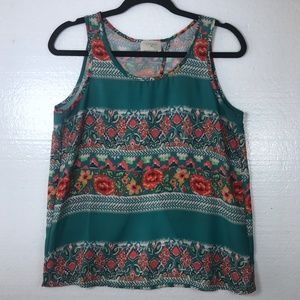 Everly Sz Small Floral Tulip Back Draped Tank Top